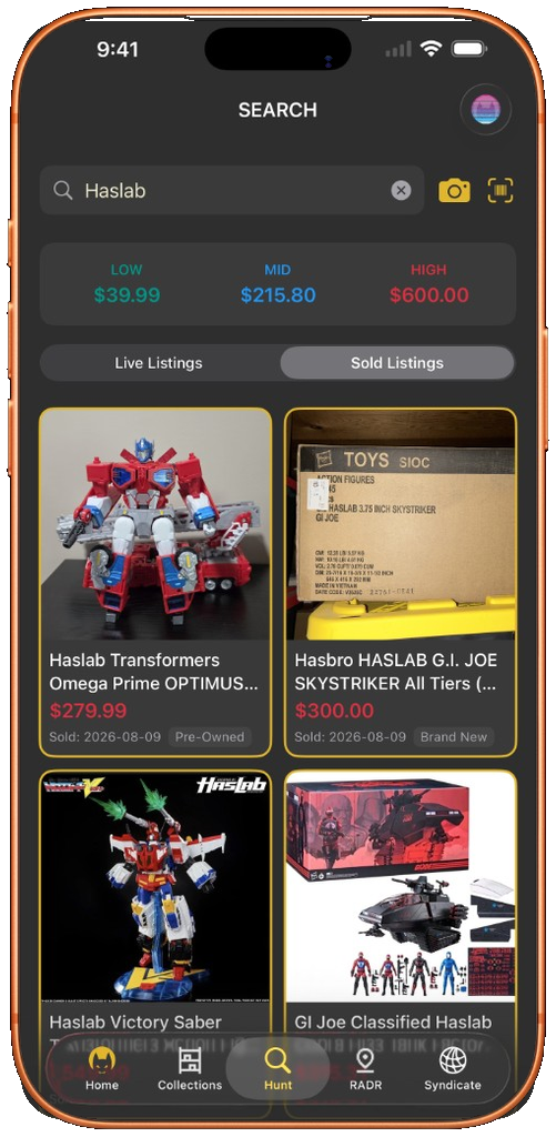 ToyHuntr Hunt sold listings with low mid high price ranges
