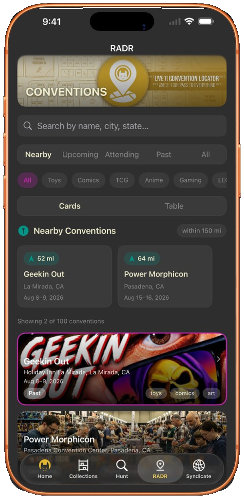RADR nearby conventions, toy shows, and expos list in ToyHuntr