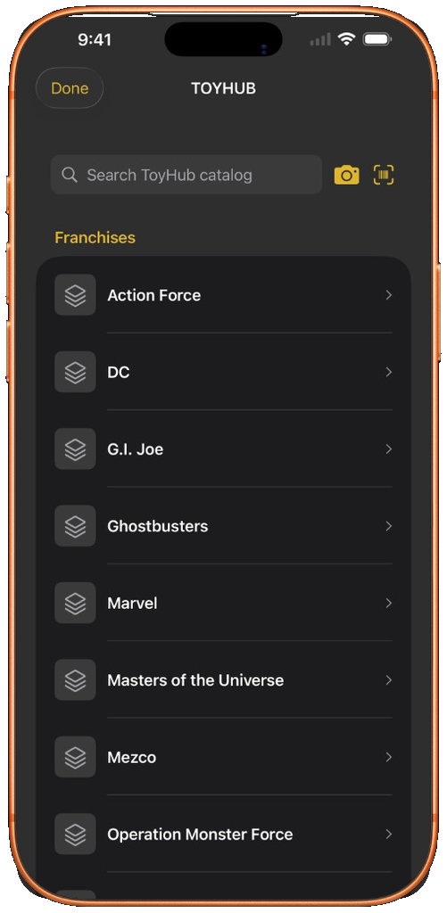 ToyHub franchise catalog in ToyHuntr